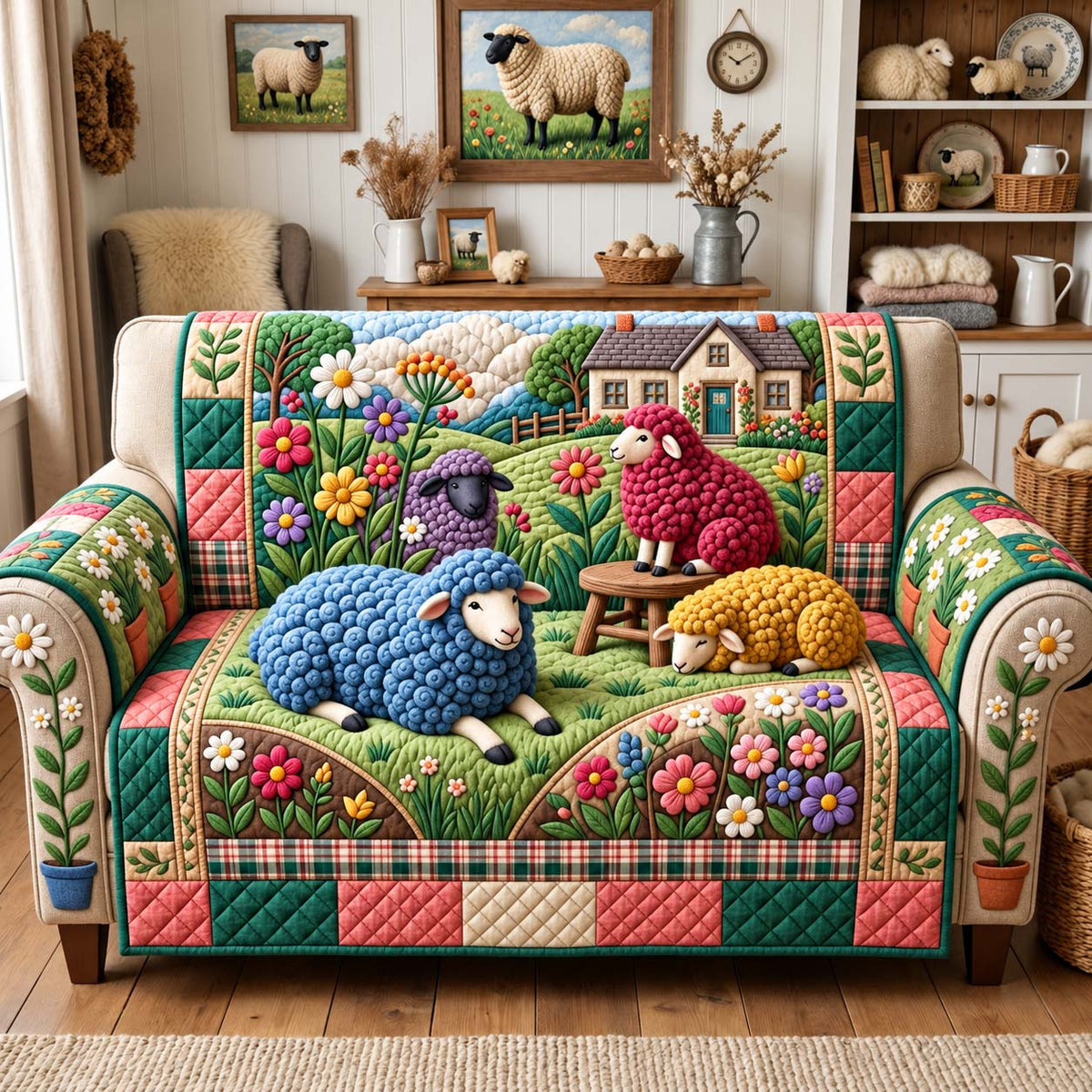 Cottage Garden Flock Quilted Sofa Cover