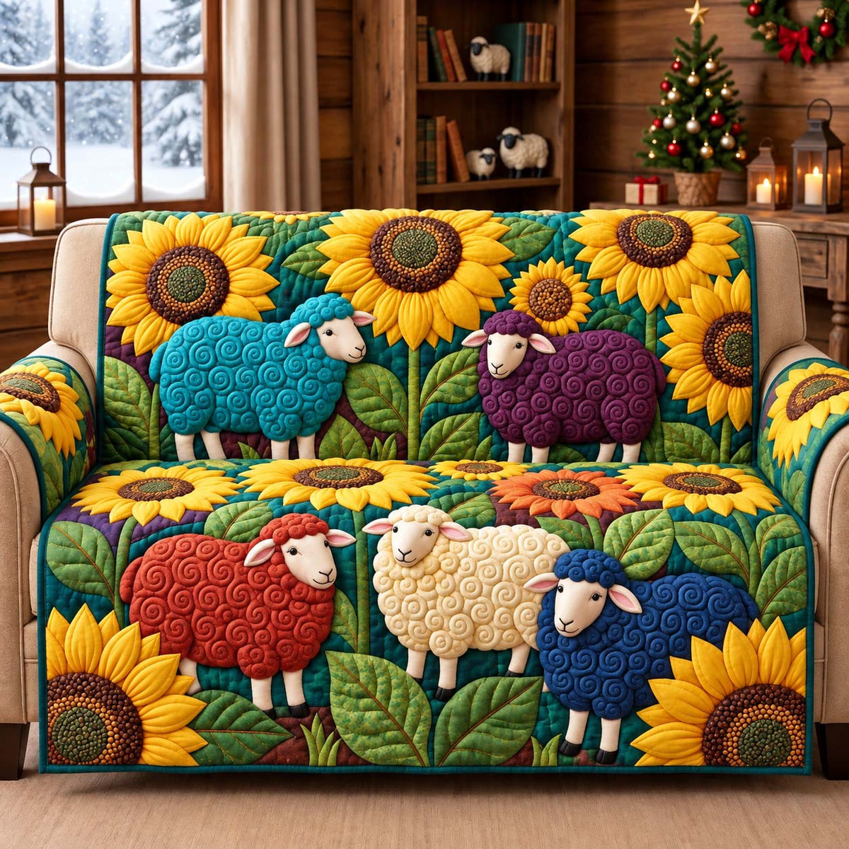 Sunflower Sheepfield Quilted Sofa Cover