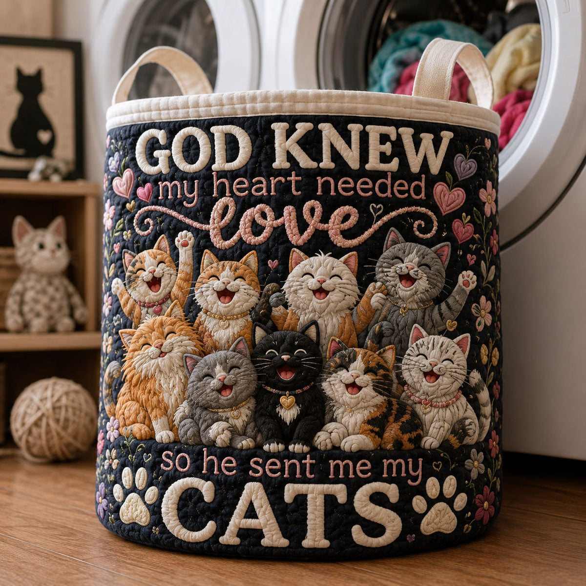 Loved Cats Quilted Laundry Basket