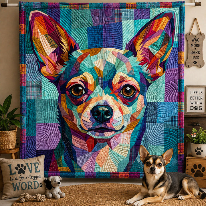 Colorful Chihuahua Quilted Blanket