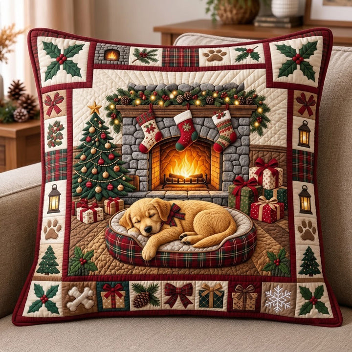 Sleeping Golden Puppy Quilted Pillow Case