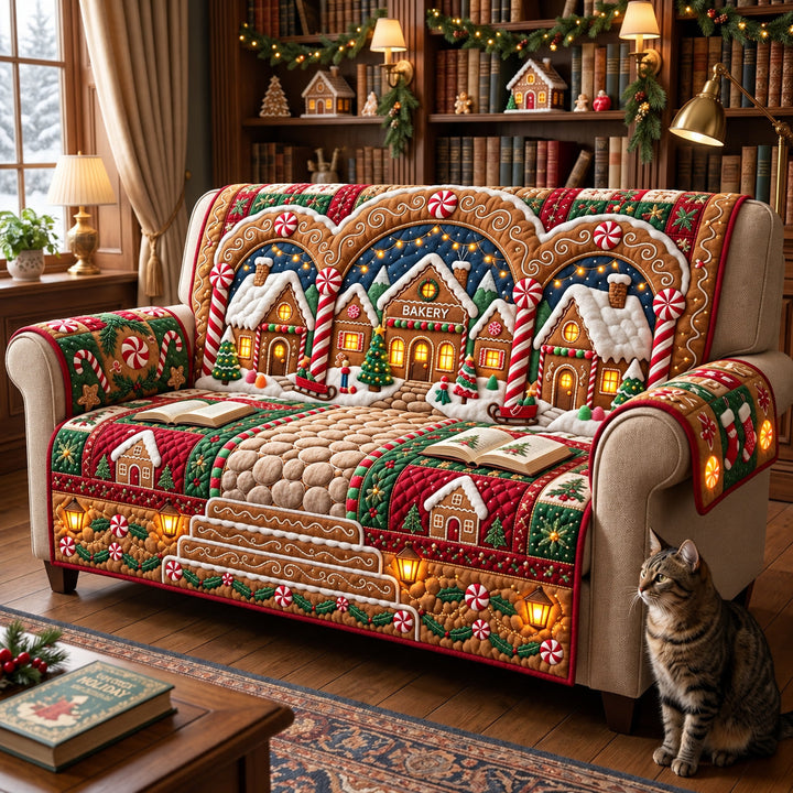 Christmas Gingerbread Village Quilted Sofa Cover