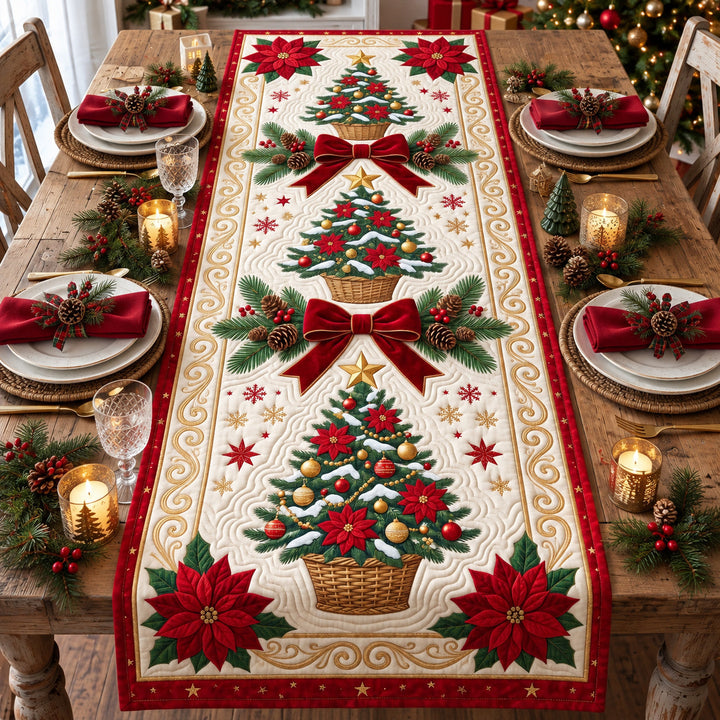Poinsettia Pine Tree Quilted Table Runner