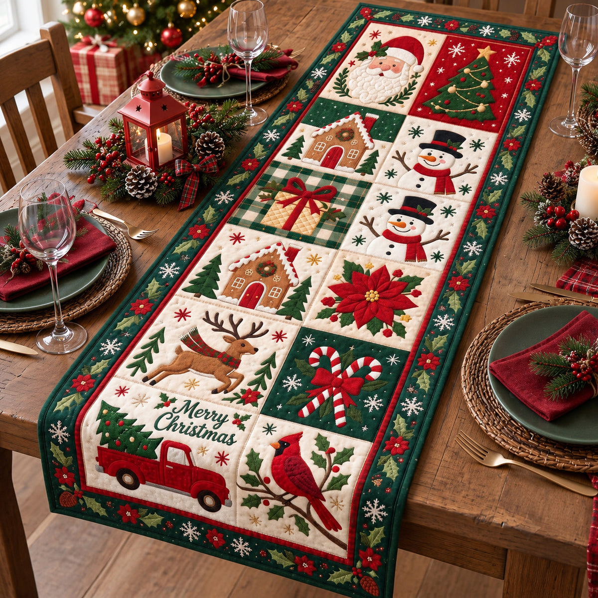 Festive Patchwork Cheer Quilted Table Runner