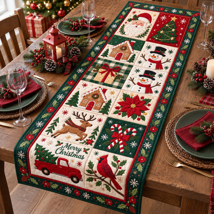 Festive Patchwork Cheer Quilted Table Runner