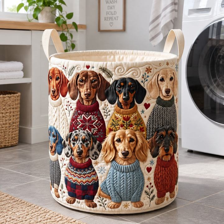 Vintage Dachshund Crew Quilted Laundry Basket