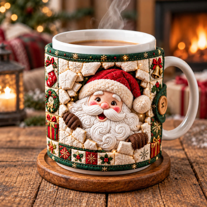 Snowy Patchwork Santa Quilted Mug Cozy