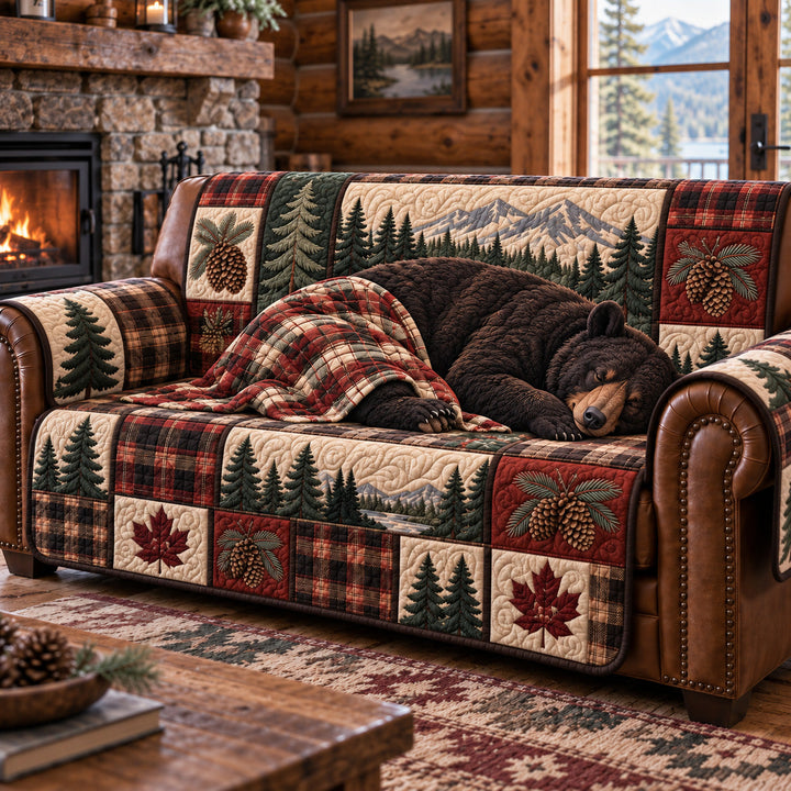 Cozy Sleeping Bear Quilted Sofa Cover