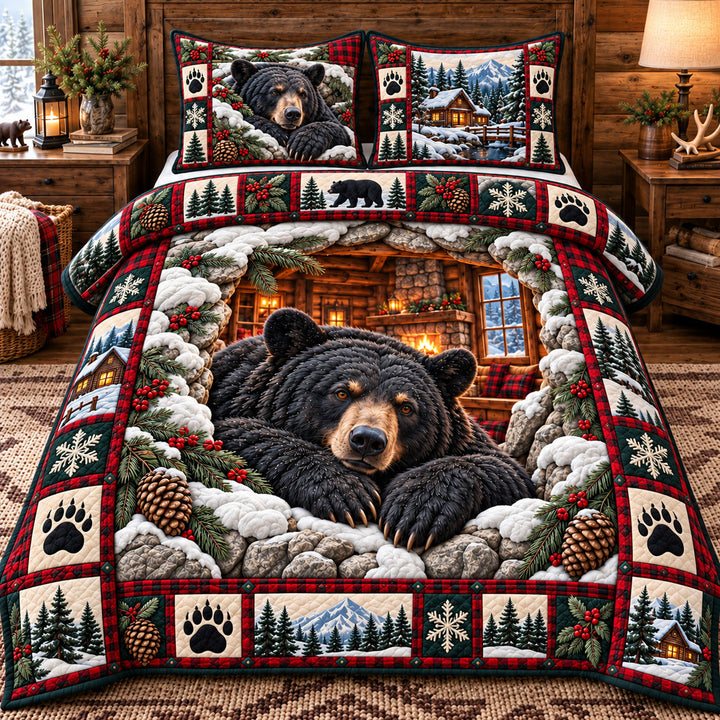 Cozy Cabin Bear 3-Piece Quilted Bedding Set